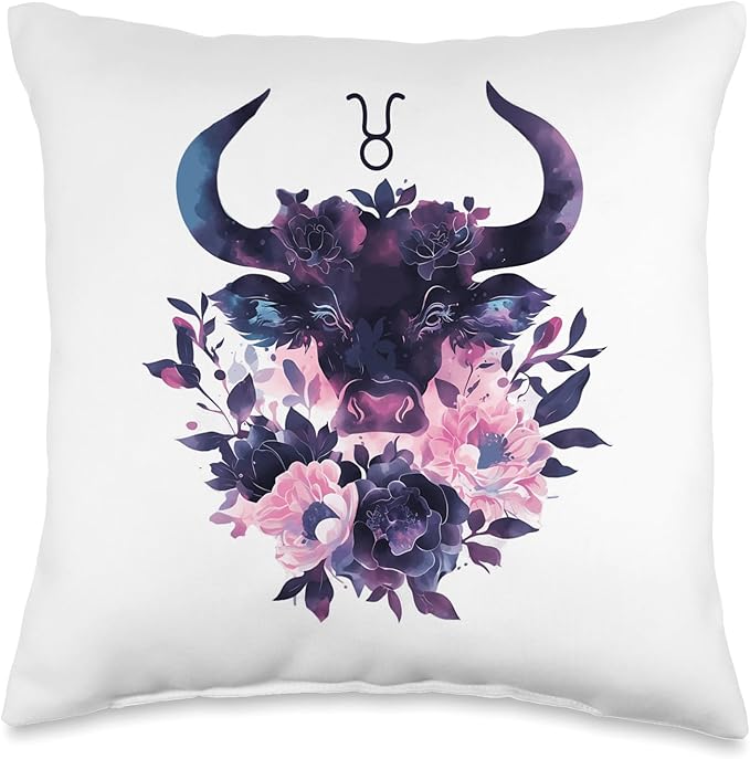 Floral Zodiac Sign Taurus Personality Astrology Lovers Throw Pillow
