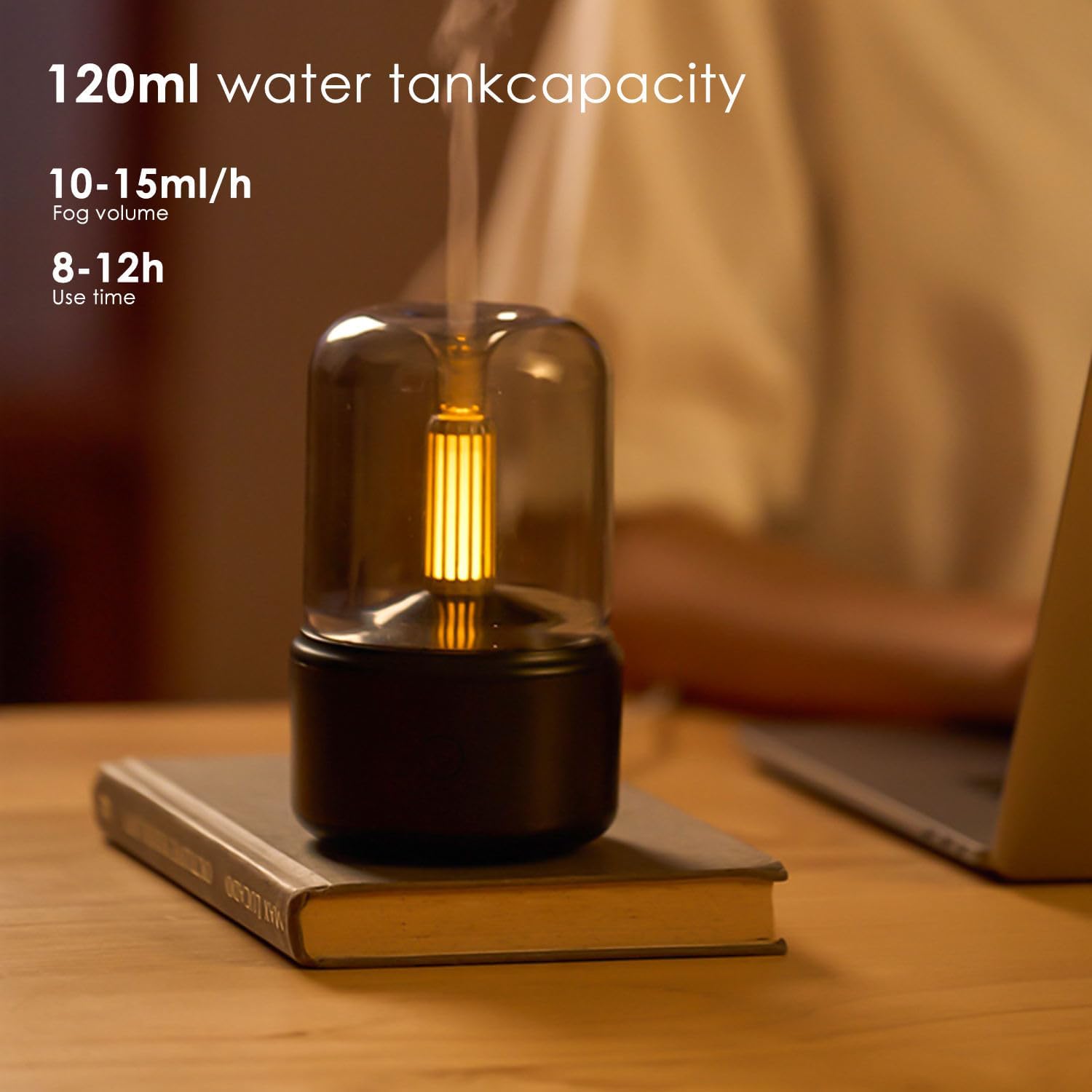 SCILLA 120ML Aroma Diffuser Flame Air Diffuser, Candlelight Humidifier, Portable Essential Oil Diffuser Noiseless Waterless Auto-Off Protection for Spa Home Yoga Office Bedroom(Black) - Image 8 thumbnail