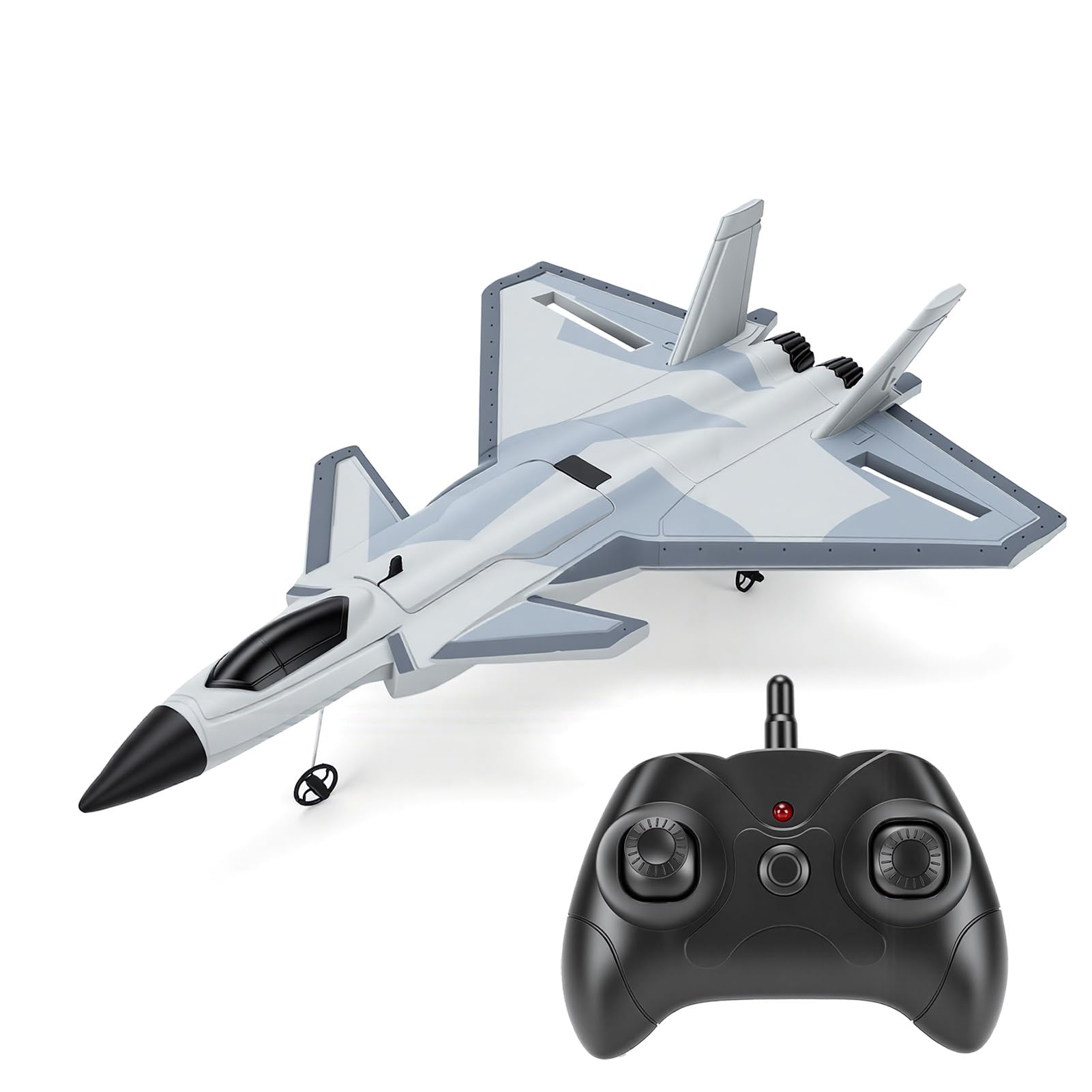Avión RC Avión RC Controlado por Radio 2.4G 2 Canales EPP J20 Fighter Jet Toy Gyro de 3 Ejes Propulsión Trasera Doble con Baterías para Principiantes