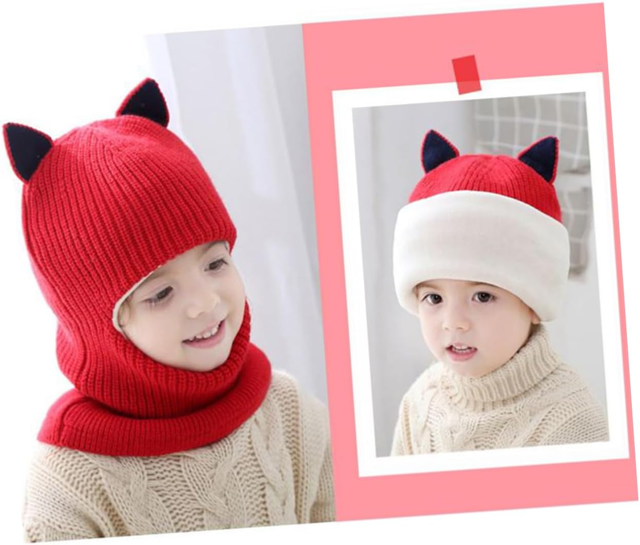 LIFKOME Autumn Winter Warm Wool Hat with Scarf Windproof Knitted Beanie for Boy Girl Years Red Protection for Cold Weather