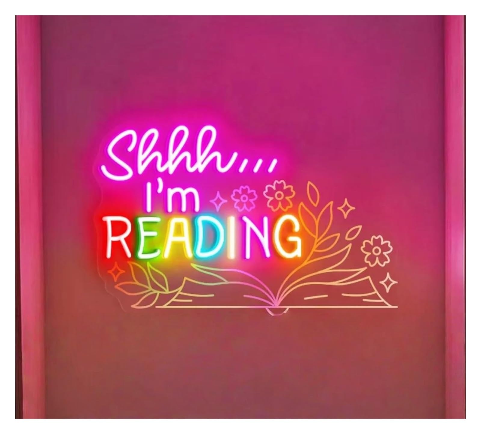 SHOUXI Sign Lamp Shhh I'm Reading Neon Sign,Book Room Wall Decor, Reading Wall Hanging,Bookshelf Library Decor Reading Quote 50cm