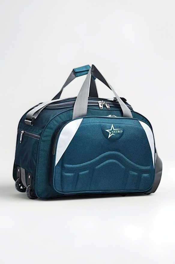 ASTRO Duffel Bag Travel Waterproof Bag With 2 Wheels For Easy Carrying Lightweight Polyester 60 L Expandable Duffle Travel Bag, Green White, 25 Cm