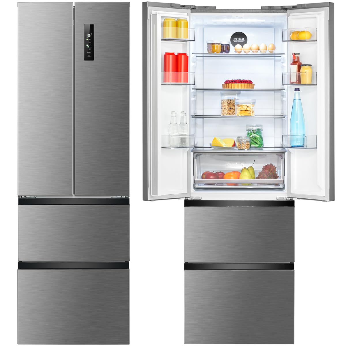 Bomann, Réfrigérateur et Congélateur 400L Inox KG7354-Inox, Capacité 251L Réfrigérateur & 149L Congélateur, Système MultiAirflow, Écran LED Tactile, Absence de Givre, Économie d'Énergie, 37 dB