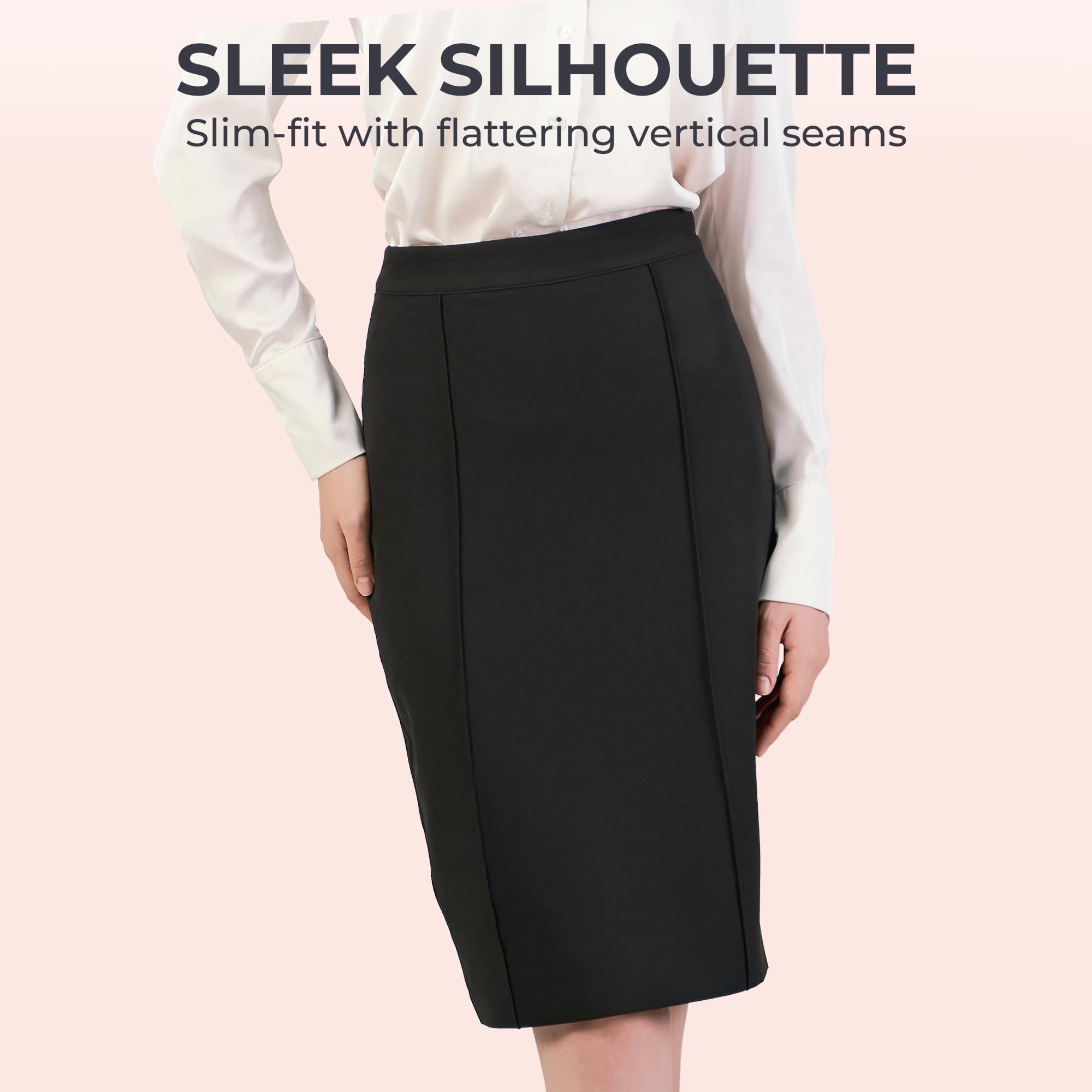 Damen-Bleistiftrock, knielang, hohe Taille, schmale Passform, Rückenschlitz, unsichtbarer Reißverschluss, Business, Arbeit, Büro, Outfit