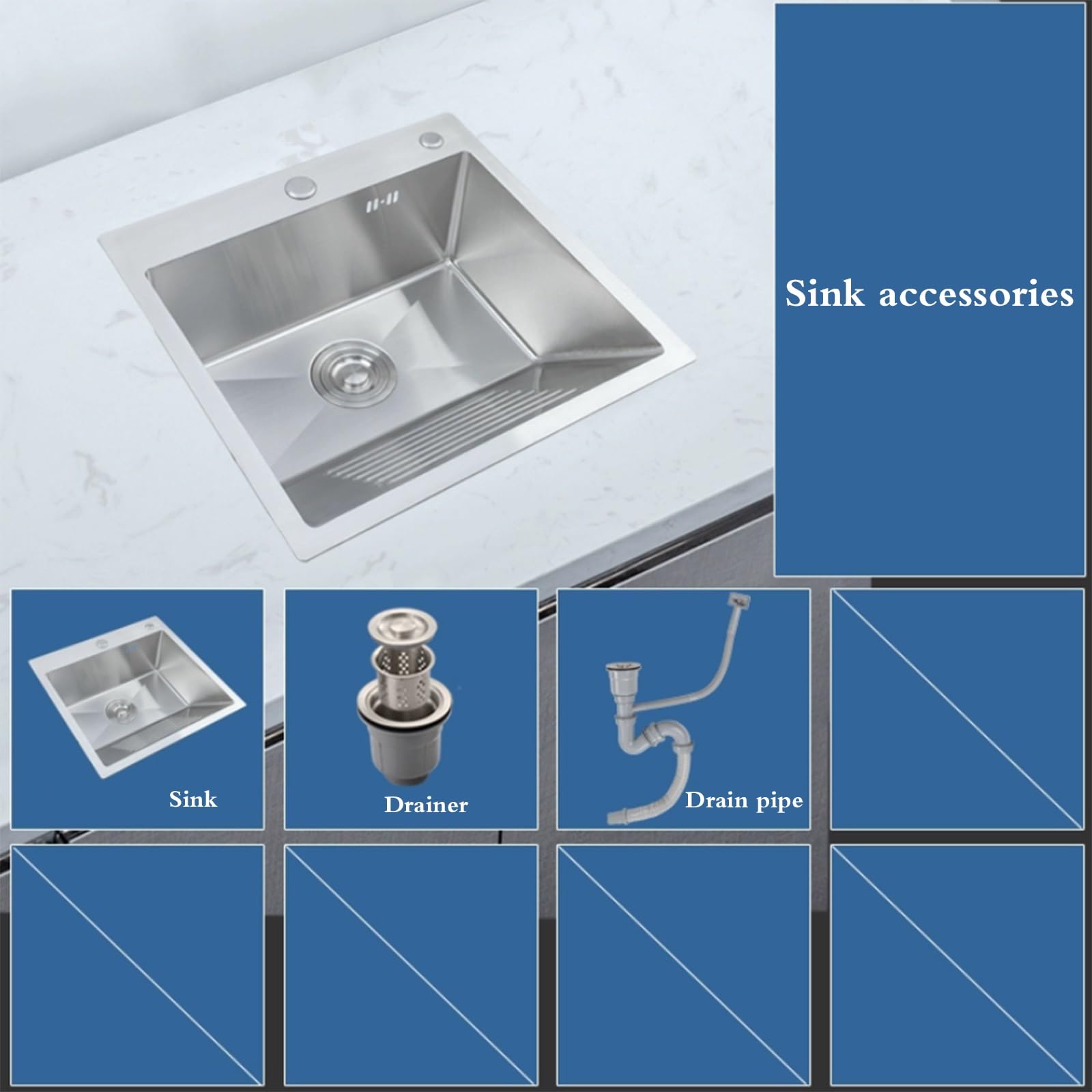 Lavandino Compatto in Acciaio Inox per Camper, salvaspazio, per Piccoli Appartamenti, con ASSE Laterale, Ideale per Lavanderia, Balcone e spazi ristretti (50 x 48 x 22 cm)