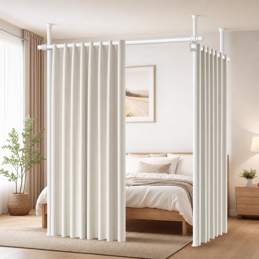 Cloison de séparation - Tringles à rideaux autoportantes sans rideau - Brise-vue pour salon, chambre à coucher ou bureau - 280 x 317 cm (l x H) - Blanc