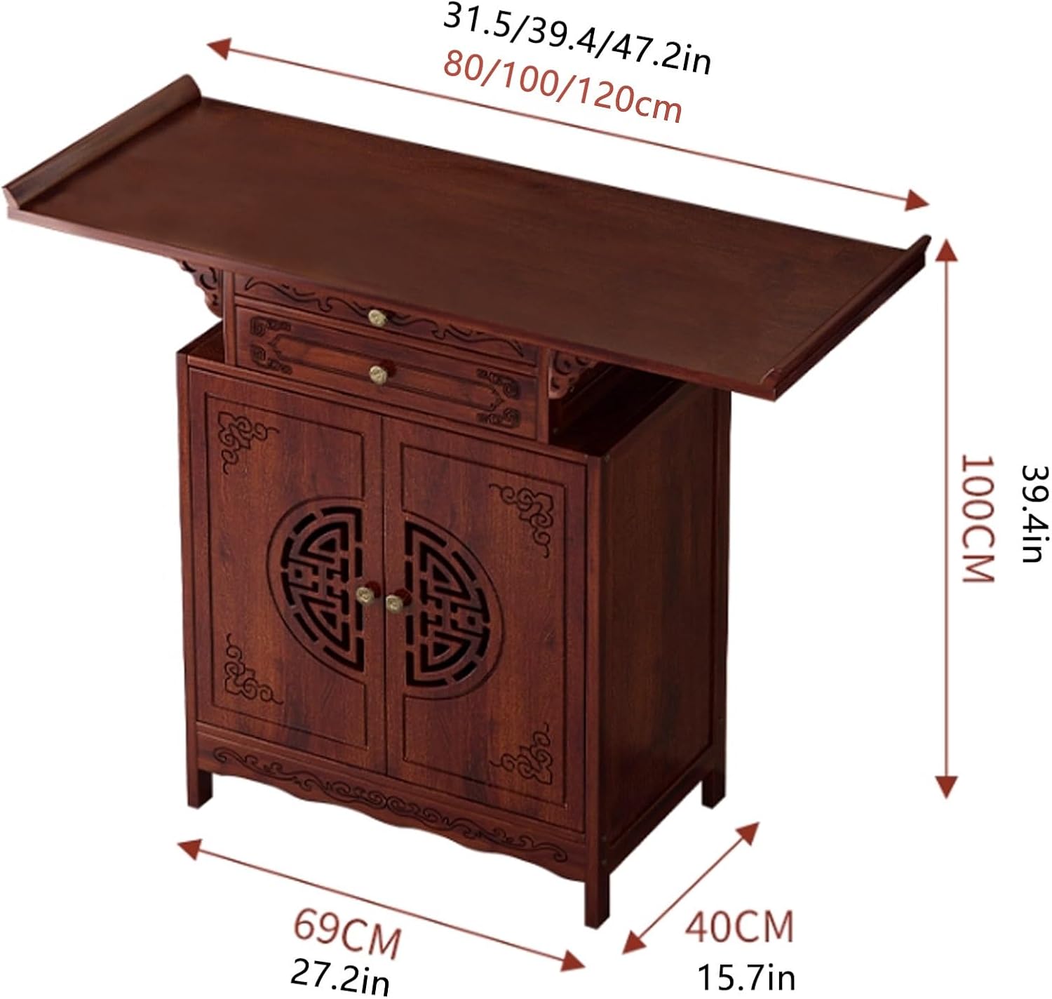 Chinese Cabinet Pedestal Offering Table for Living Room,Personal Meditation Altar Cabinet with Storage,Personal Shrine Altar Table Buddha Niche(120x40x100cm/47.2x15.7x39.4in)