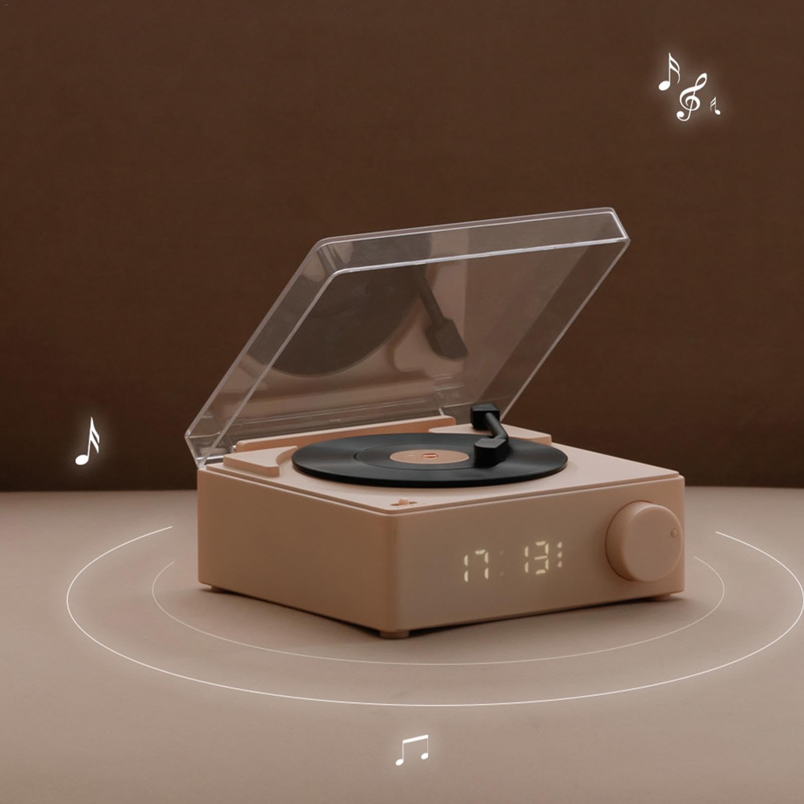 Altavoces de tocadiscos, tocadiscos vertical, altavoz inalámbrico con | reloj despertador, reproductor de discos vertical, altavoces giratorios inteligentes para playa, ciclismo, garaje, patio,