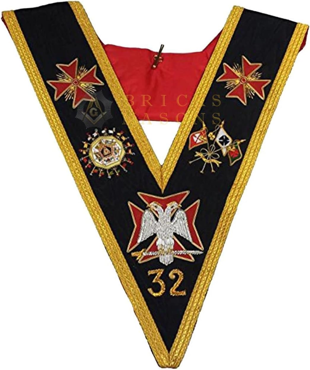 Bricks Masons Rose Croix 32nd Degree Collar Hand Embroidered Gold Bullion Wire Made
