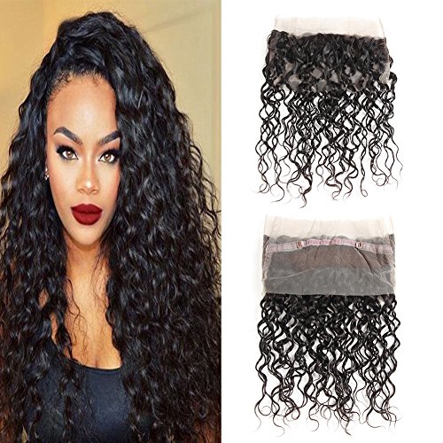 Huarisi Brazilian Water Wave 360 Frontal Only Mink Virgin Human Hair Weaves 360 Closure with Bleached Knots and Baby Hair Natural Color 18 Inch Grade 10A for Black Women