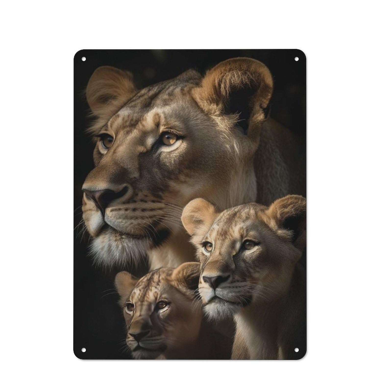 Junmoney Style-13 Lioness With Cubs Portrait Printed Metal Sign 40X30cm For Garage Wall, For Collectors Of Vintage Metal Wall Decor