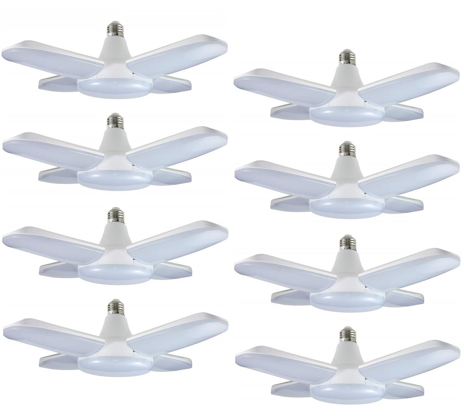 (8 Packs) LED Garage Lights, 60W Trilights Ceiling, High Low Bay Deformable Adjustable 4 Led Light Bulbs 6000LM 6000K, Screw in Tribright Garage Lighting Fixture,CRI80 Daylight