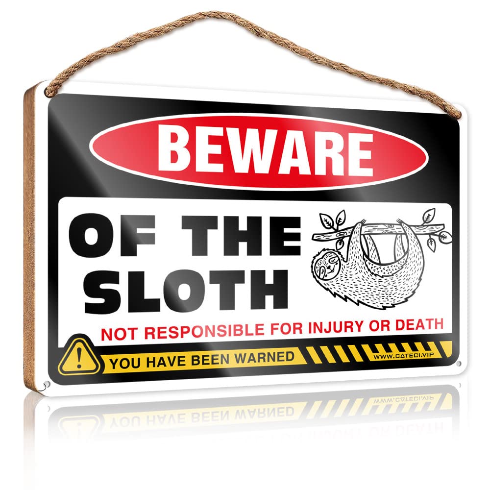 Yyhleh Men's One Color Hanging Plaque Sign Beware Of Sloth Wooden Sign(23X35cm)