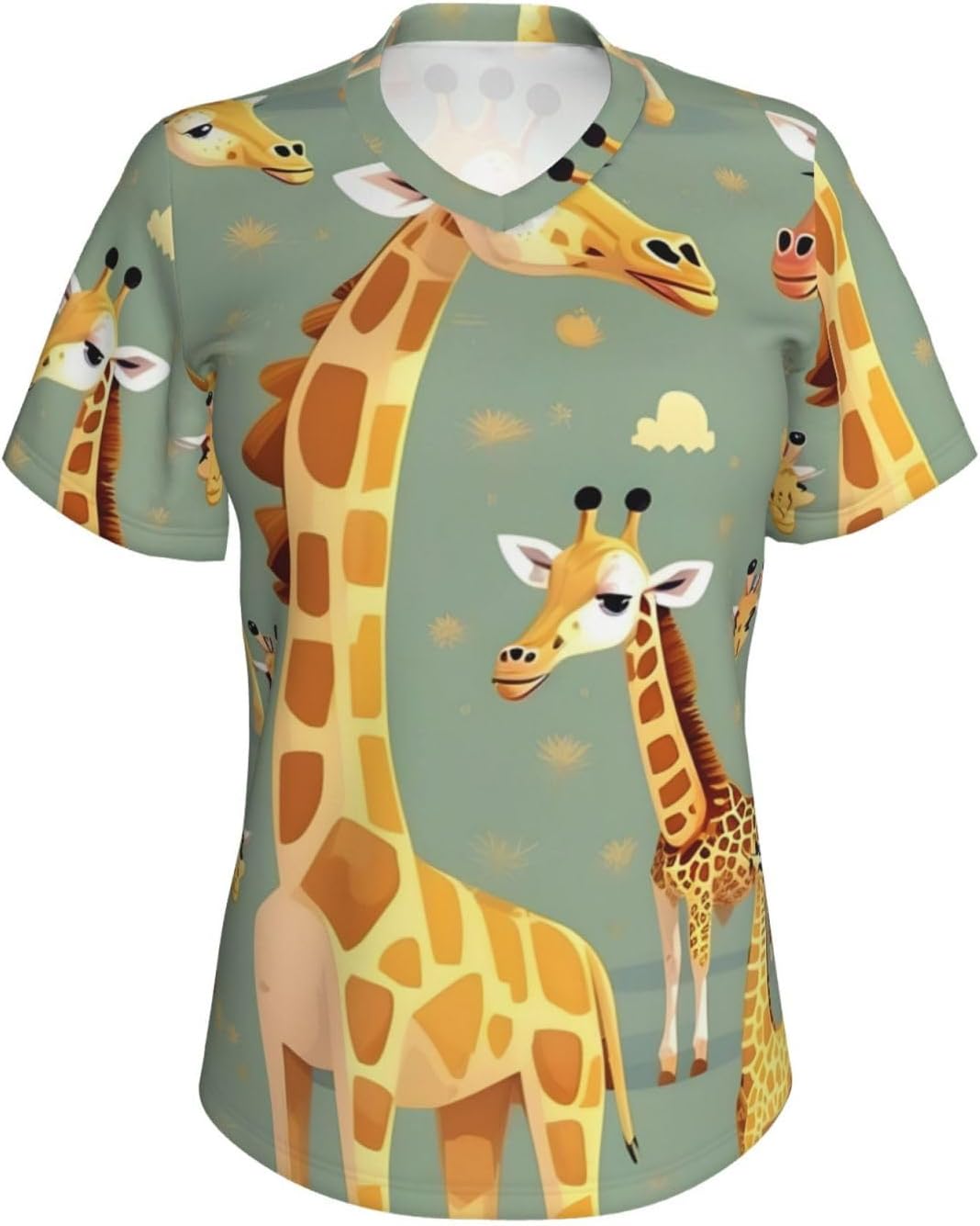 Womens Cute Wild Cartoon Giraffes Print Short Sleeve V Neck T-Shirts Casual Breathable Tee Basic Summer Tops 2026