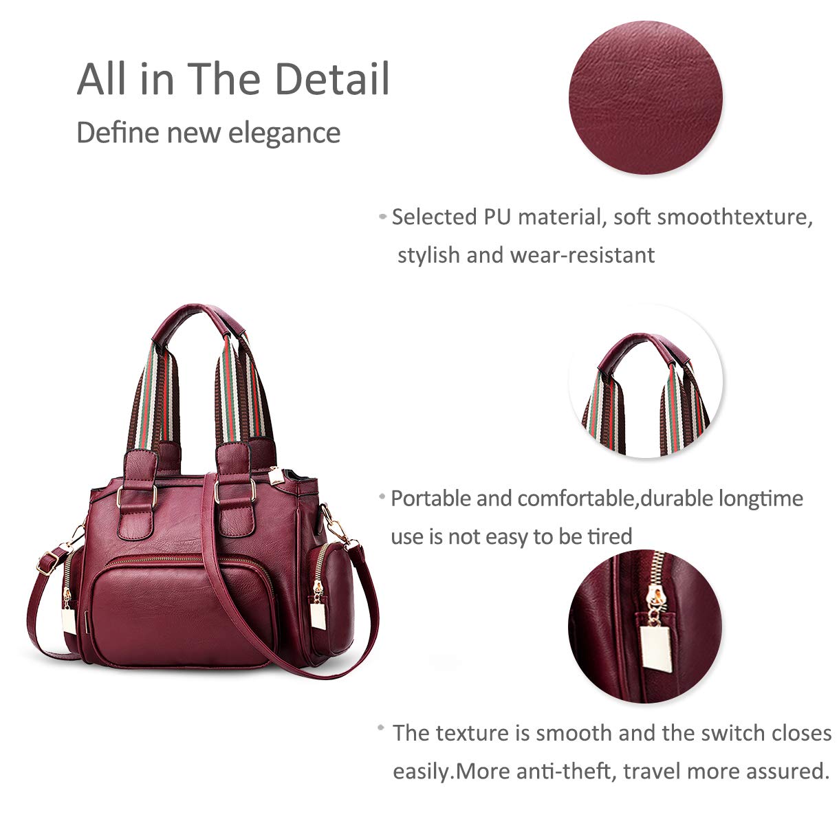 WolFum Nuove borse a mano da donna e borsa a tracolla Borsa a tracolla in morbida pelle con tasche multiple Raddoppia il comfort