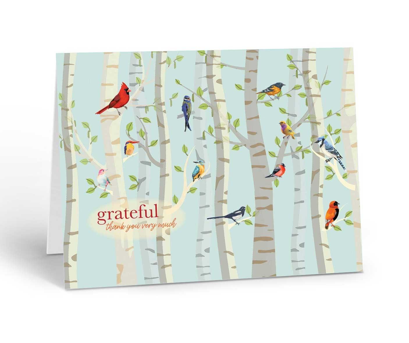 Stonehouse Collection Colorful Birds Thank You Note Card, Birds in Aspen Forest, Blank Inside, Single Greeting Card with Envelope, Nature Woodland Appreciation Card (Birds in Aspens)