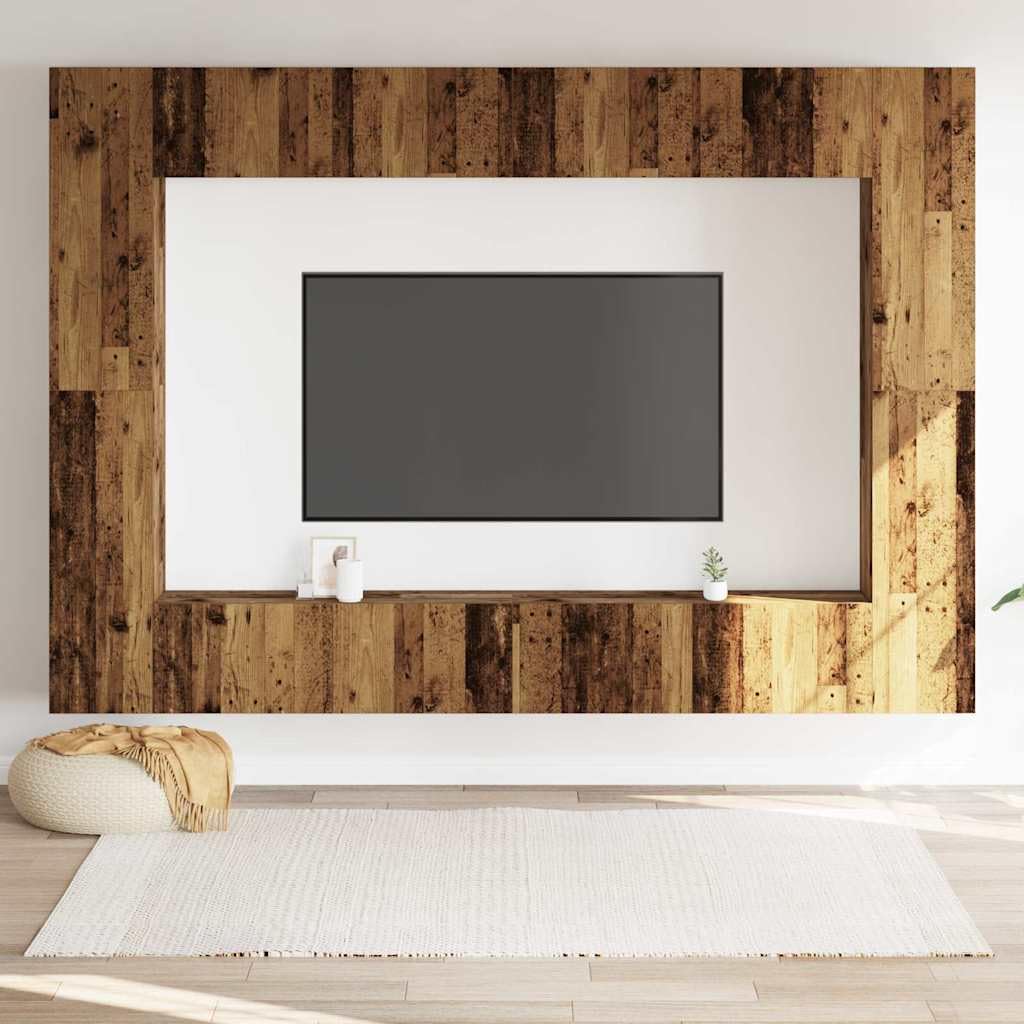 Set di 8 mobili per TV, montaggio a parete, effetto legno anticato, credenza con vano portaoggetti, sospesa e salvaspazio, per soggiorno, camera da letto, angolo gaming