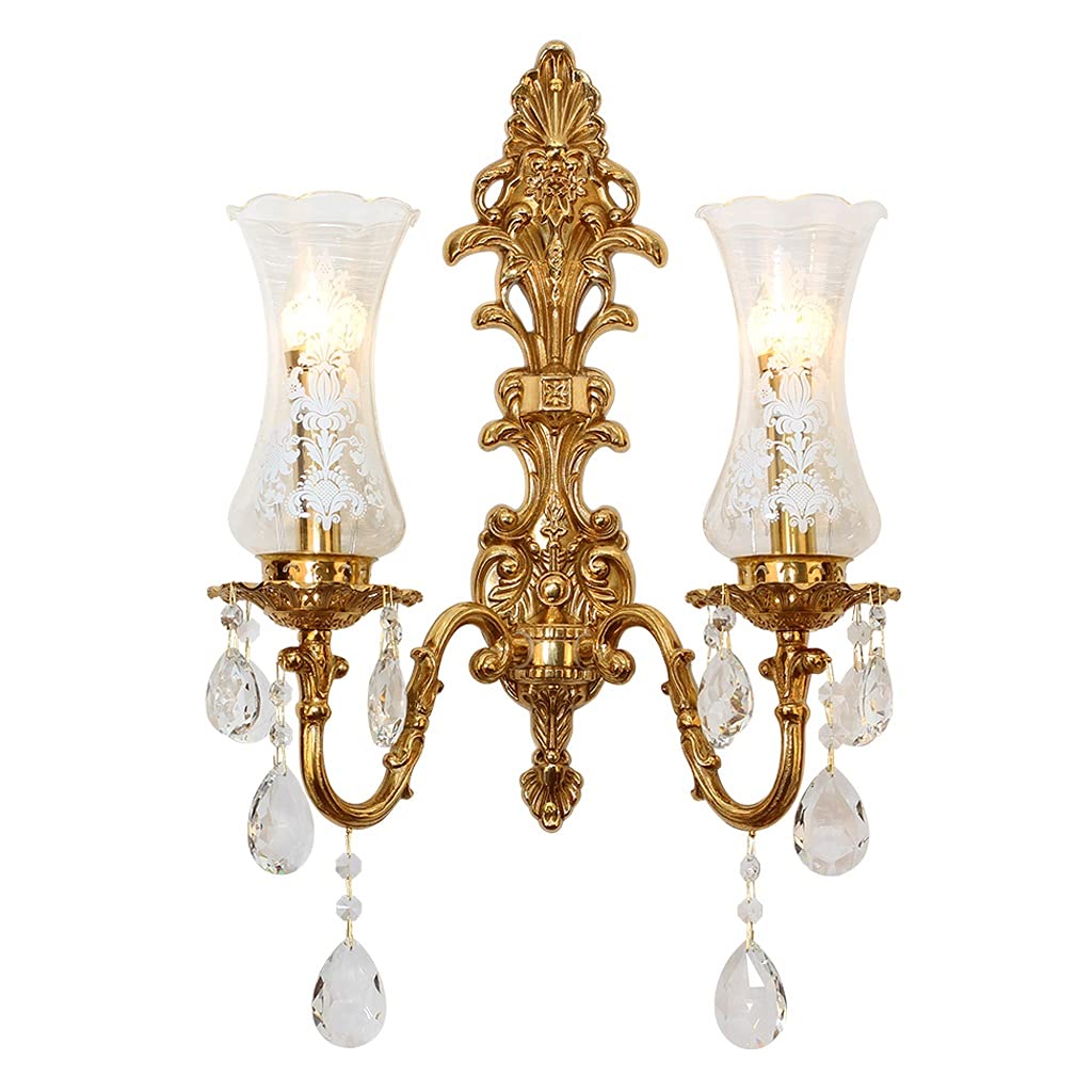 HXYSXHJUO Indoor Wall Lamp Copper Crystal Creative European Style Living Room Background Bedroom Corridor Decoration Sconce (B)