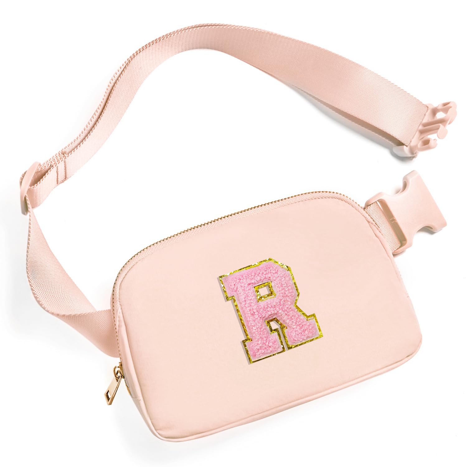 Gitus 6 7 8 9 10 Year Old Girl Gifts Belt Bag Fanny Pack Crossbody Bags with Initial Letter Patch Things for Teen Girls Easter Gifts for Girls Travel Essentials（Coral Pink-R）