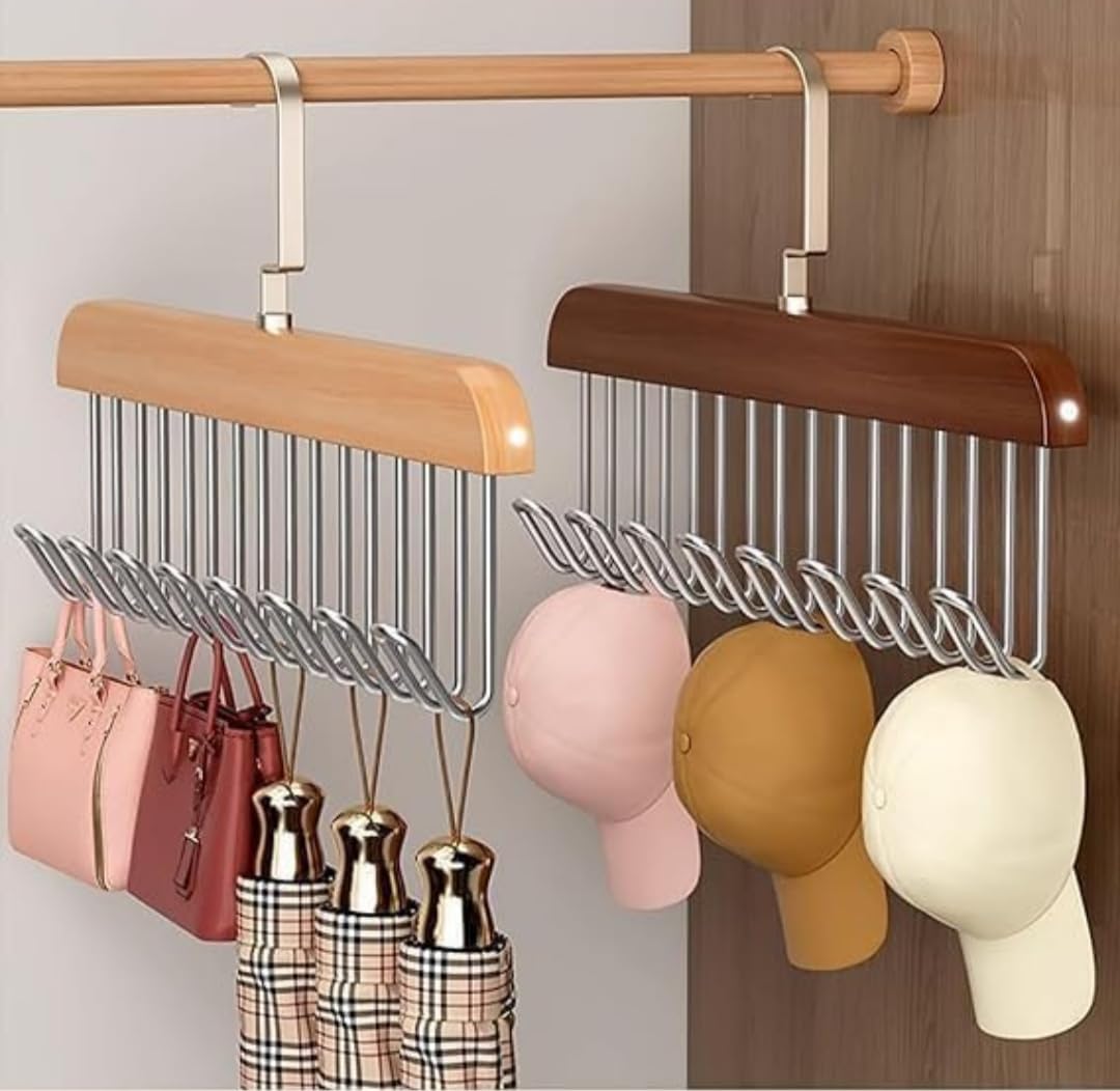 VIBRANT VEDU 8-Hook Wooden Clothes Hanger – Multi-Purpose Wardrobe Organizer for Belts, Scarves, Ties, Bras, Lingerie & Garments Adjustable Space-Saving Hanger for Closet & Cupboard(pack of 2)-image-26