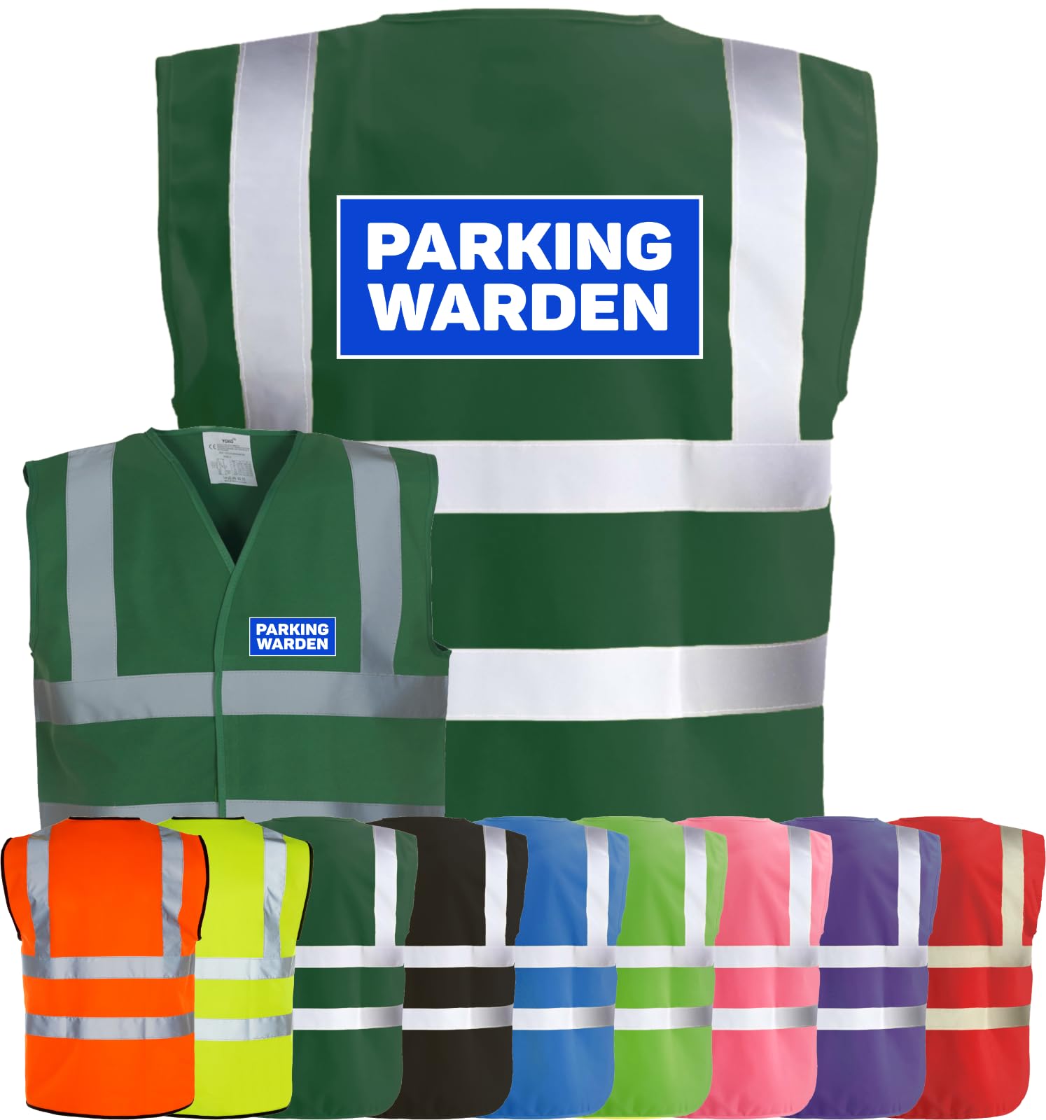 Corporate Togs PARKING WARDEN Printed Hi-Vis Reflective Vest - High Visibility Vest with Reflective Bands & Braces, Fully EN471 Health & Safety Compliant Gear - Safety Accessory