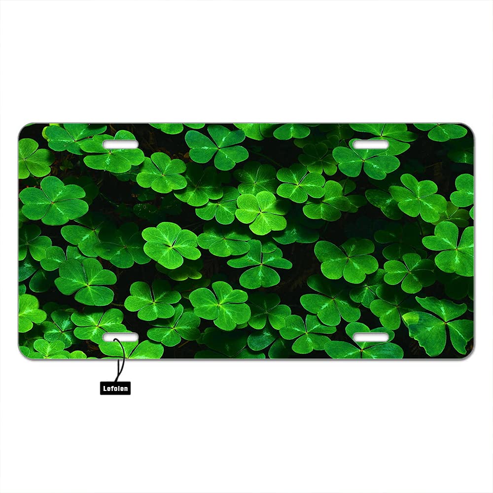 Lefolen Lucky Irish Clover Leaf Field Front License Plate Nature Four Leaf St Patrick Shamrock Jungle Decorative Car Metal Plates Vanity Tag Aluminum Novelty License Plate 6 X 12 Inch