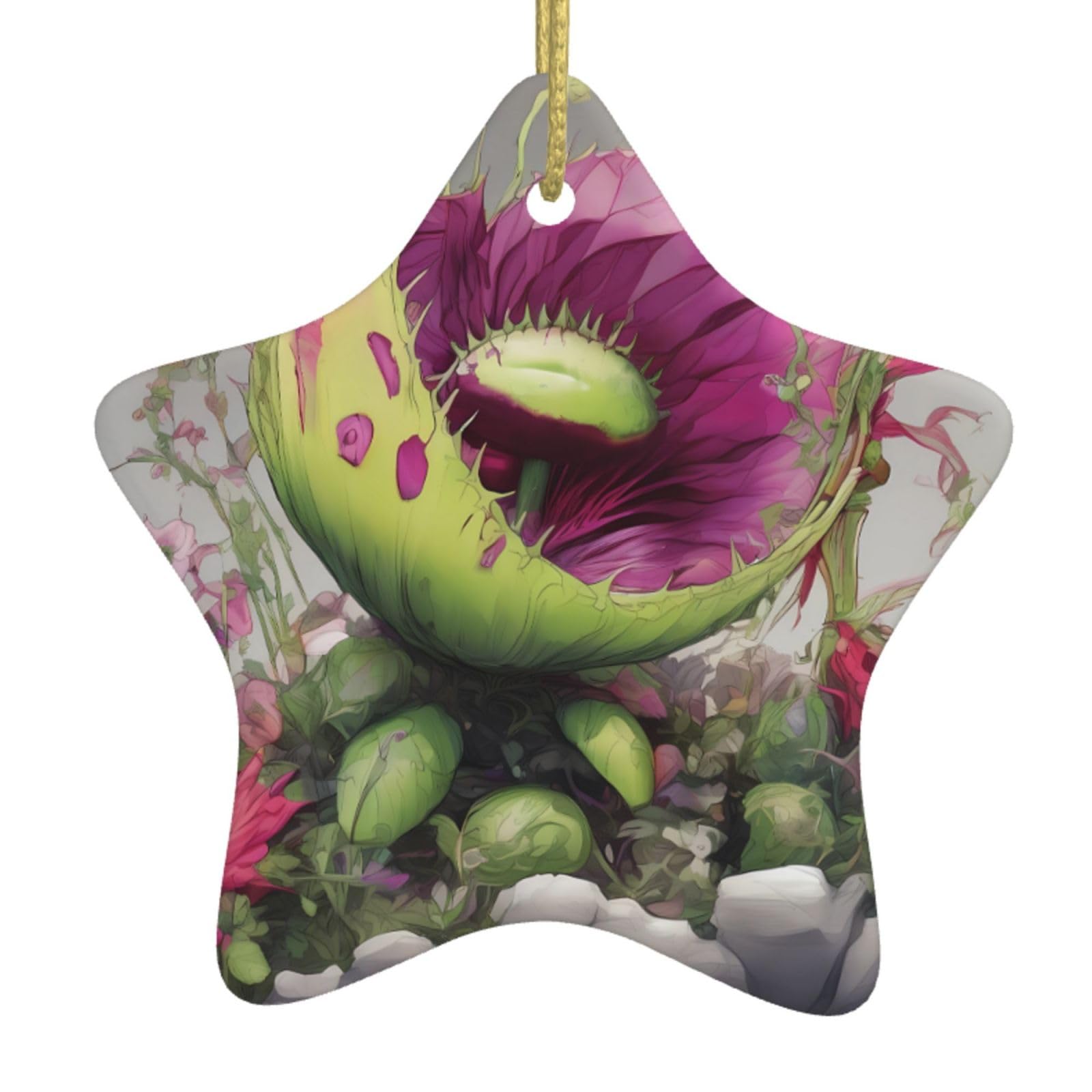 WZYWHJ Christmas Ceramic Star Pendant Decoration Tree Hanging Festival Ornaments - for Supermarkets, Homes Neon Venus Flytrap Prints