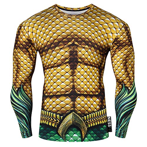 Nessfit T-shirt de compression à manches longues pour homme, super-héros, couche de base,...