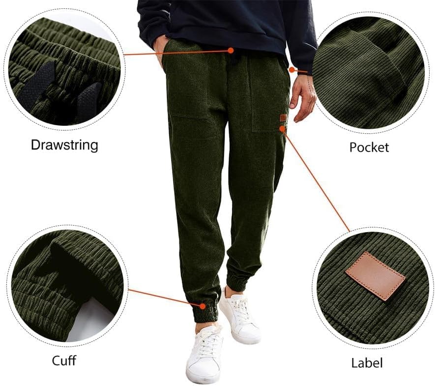 JMIERR Mens Corduroy Joggers Pants Casual Cargo Pants Drawstring Elastic Waist Baggy Tapered Sweatpants with Pockets - Image 4