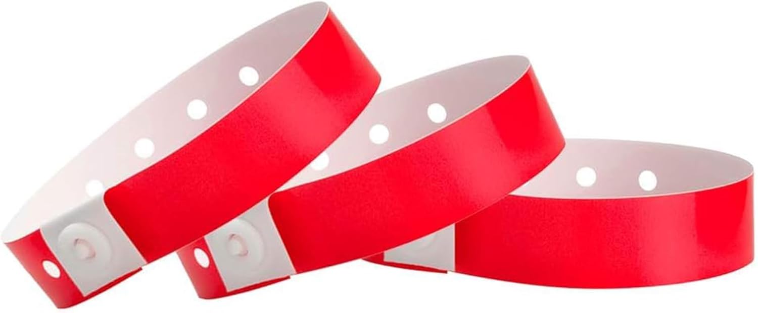 500 WristCo Neon Red Plastic Wristbands for Events  Extended Wear, Secure Snap Prevents Reuse  Premium-Grade Bracelets