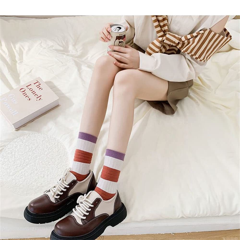 SLAKOP Casual Compression Socks for Women 5 Pairs Pleats Cotton Ergonomic Socks for Teens Grils Above Ankle Crew Athletic Socks (Clashing Colors (5 Pairs))