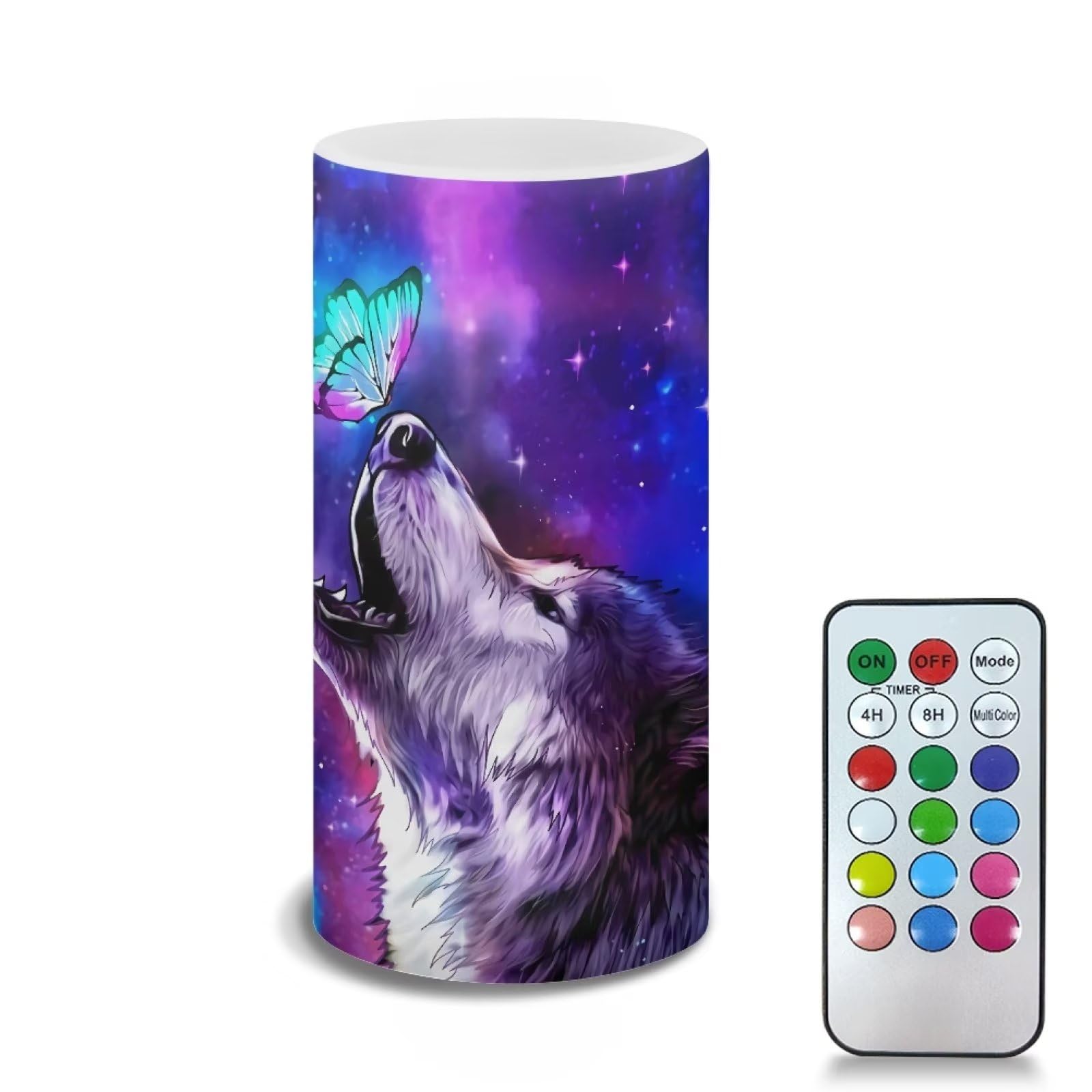 Xoenoiee Wolf Butterfly Galaxy Print Flameless Candles LED Candles Battery Operated Candles with Remotes and 4/8 Hours Timer Wedding Decor