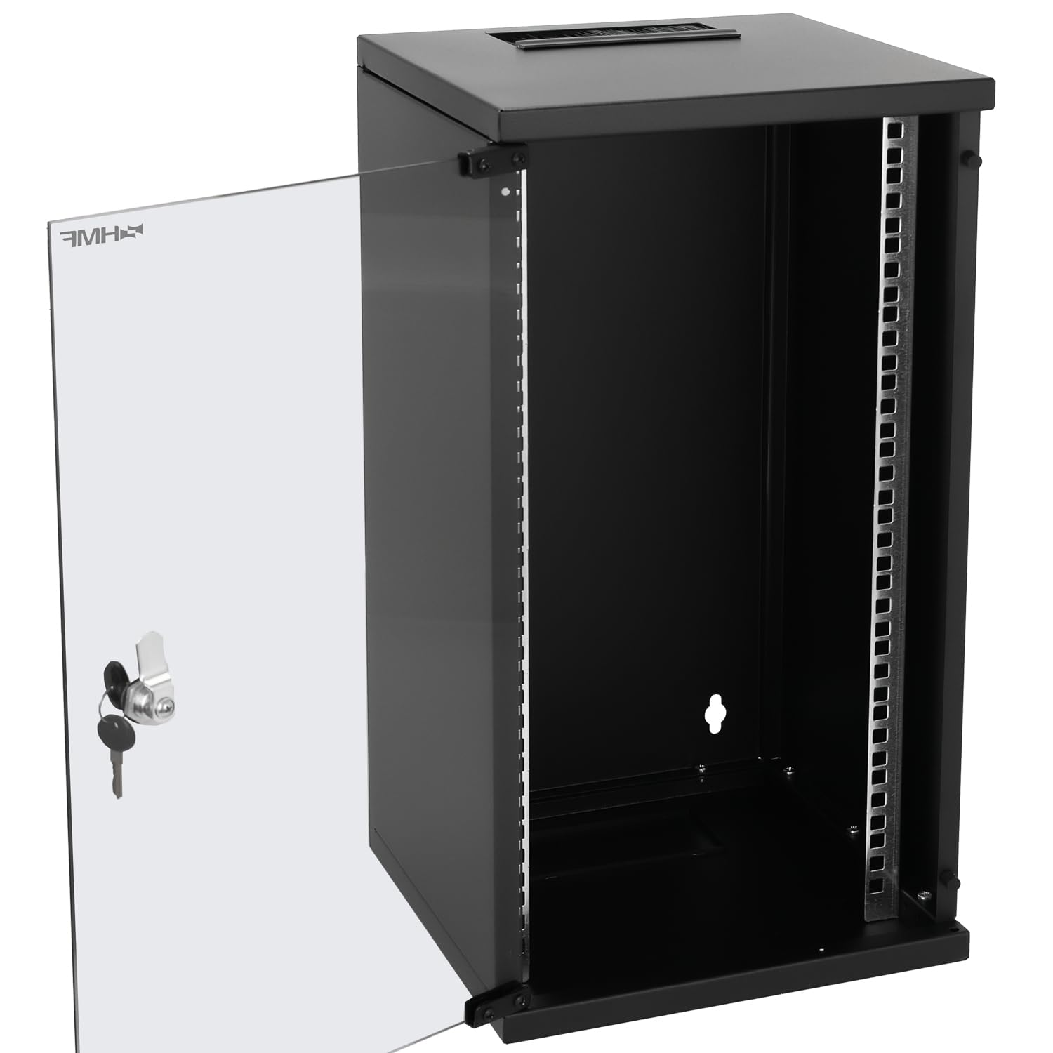 HMF 63412-02 Armario para servidores de 10 pulgadas, 12 U, 300 mm de profundidad, totalmente montado, puerta de cristal, color negro