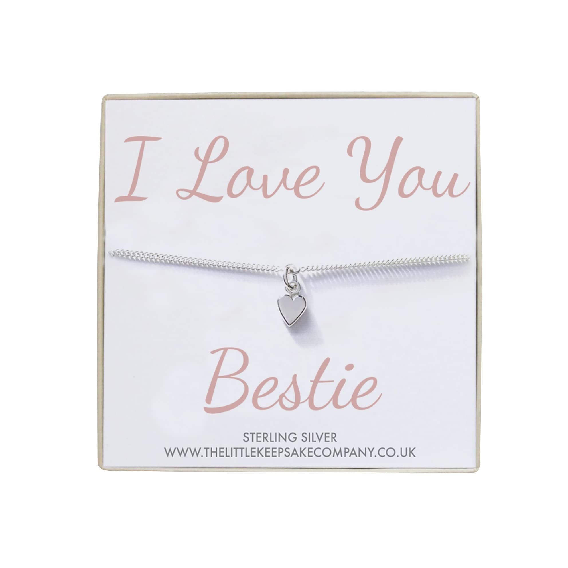 The Little Keepsake Company Sterling Silver Curb Chain Heart Bracelet - I Love You Bestie