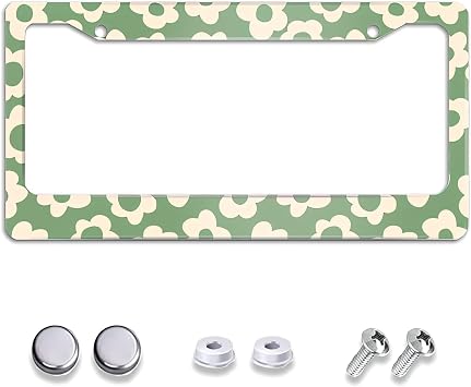 Vintage Groovy Flowers License Plate Frames Decorative Metal Personalize Front Car Tag Frames Aluminum License Plate Holder for Standard Us Canada 6 x 12 Inch