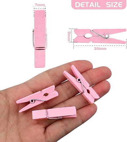 Miniatura 3 de 50 pinzas pequeñas de madera rosa para fotos, pinzas de papel de madera, clips de manualidades para colgar en la pared, fotos, ropa, artículos de