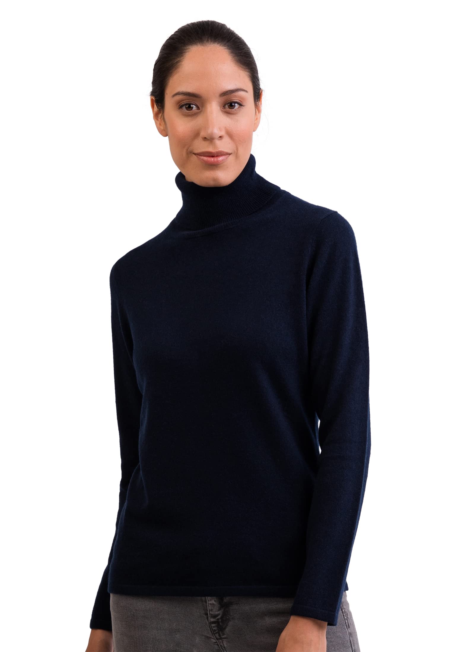 Cash-Mere.ch Women's Navy 100% Cashmere Turtle Polo Neck Sweater | Roll Neck Jumper (Blue/, M)