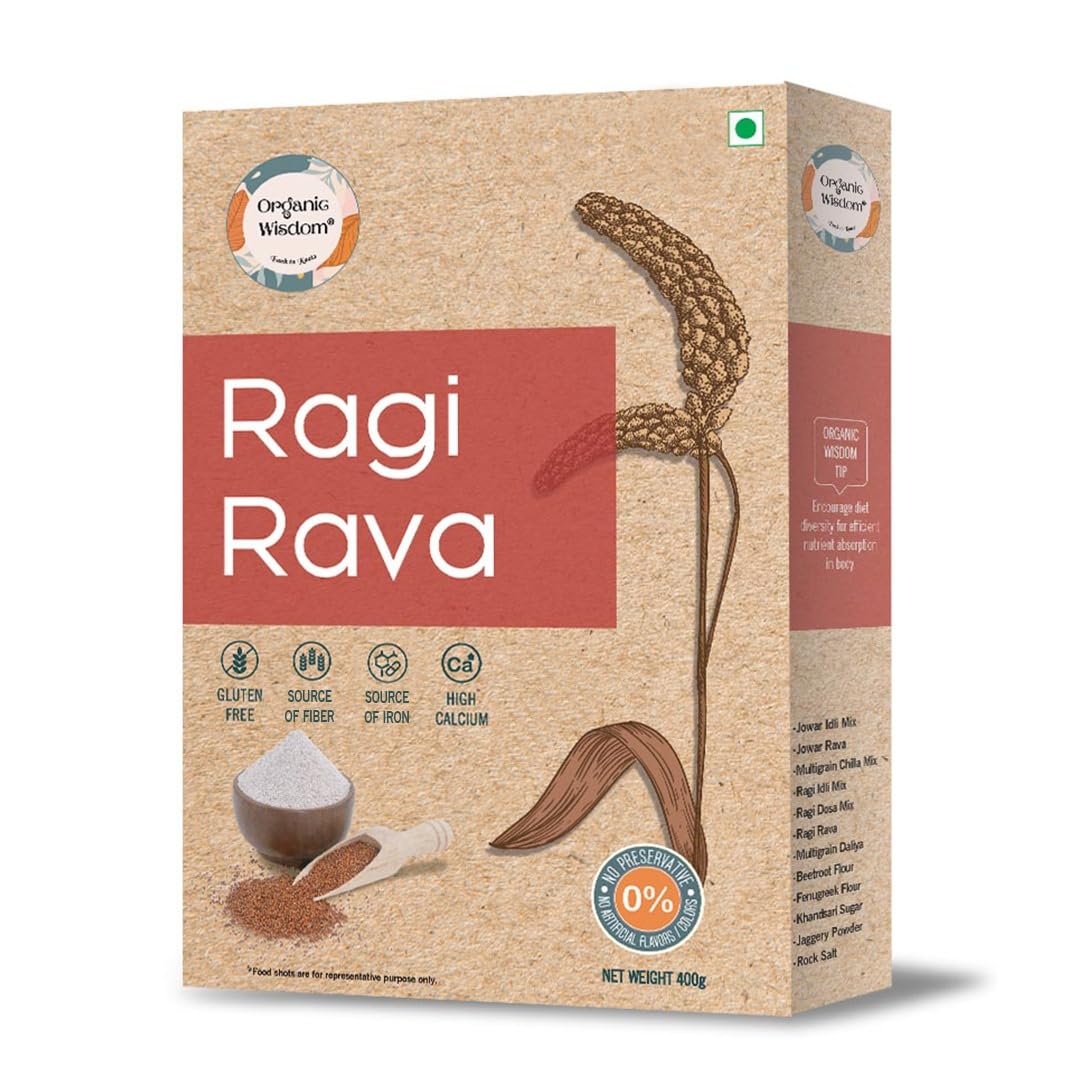 Organic Wisdom Ragi/Nachni Rava (Finger Millet Semolina) | Stone-Ground | Gluten Free | High Calcium | Source of Iron | No Preservatives | 400g-image-43