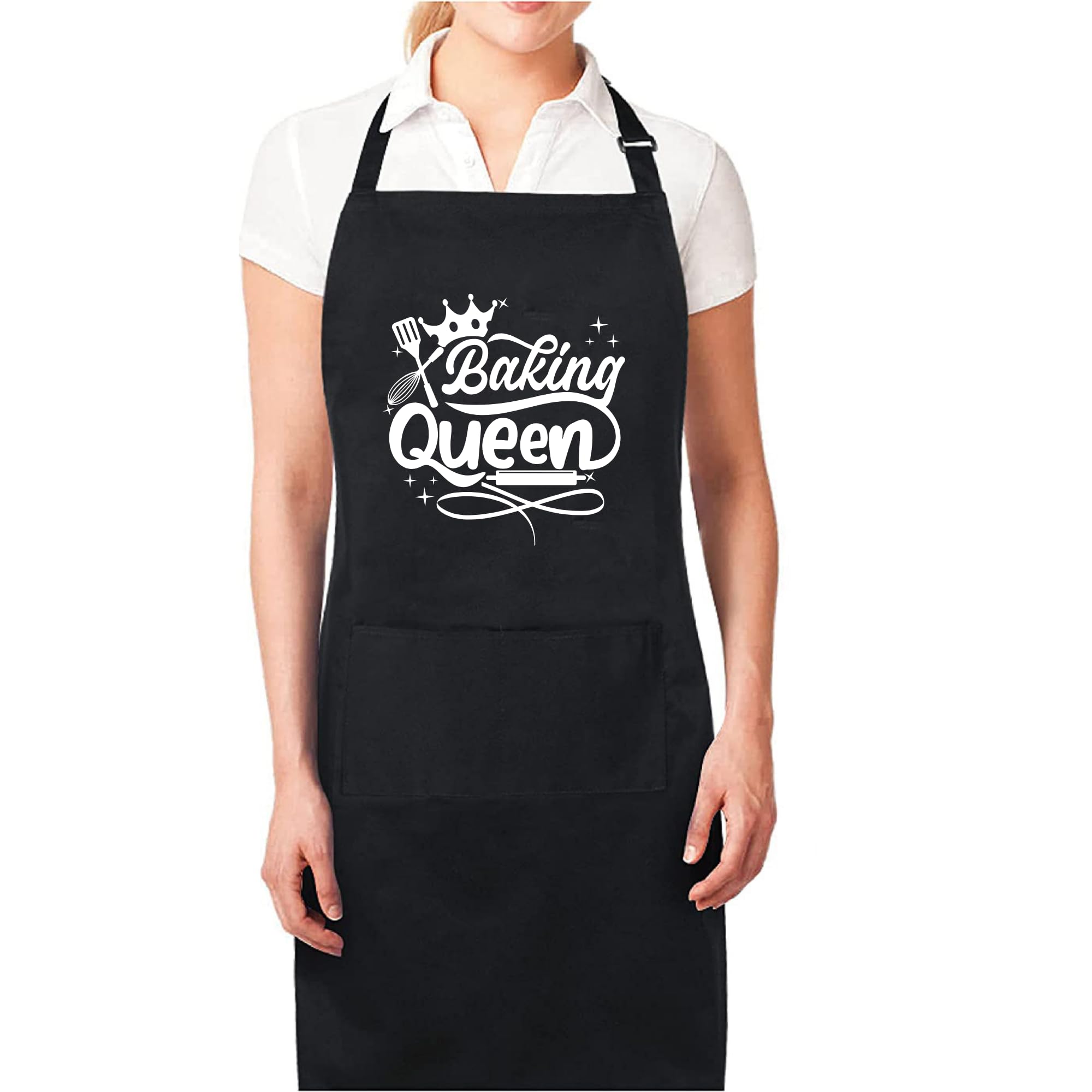 Delantales de Baking Queen para mujer, divertido delantal impreso, regalo para su chef, delantal de cocina, delantal de barbacoa, regalo para mamá, Negro, Taille unique