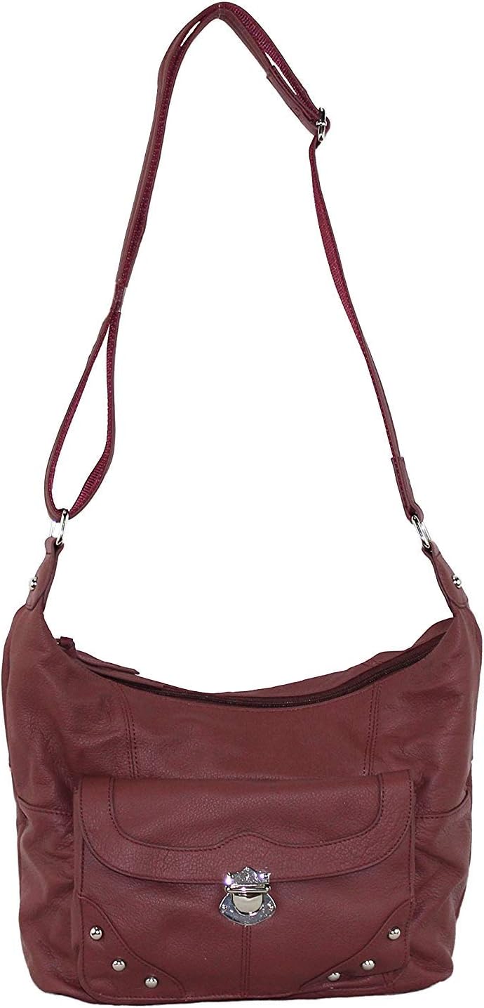 Concealed Carry Purse - Front Studded Pocket Leather Gun Purse - Left & Righthand Draw - CCW - by Roma Leathers (Wine)