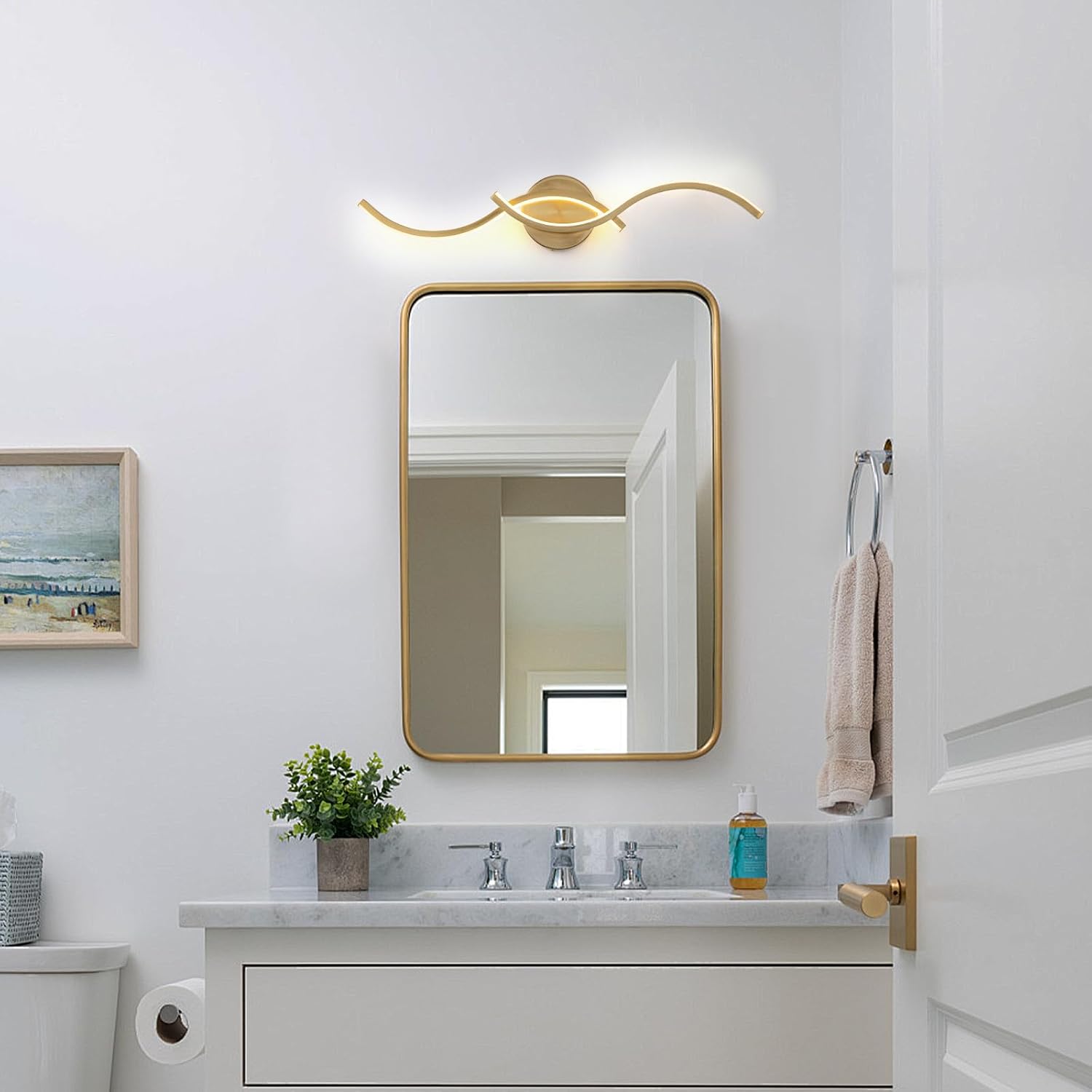 EDISLIVE 24 Inch Gold LED Vanity Light, 15W Dimmable Modern Wall Sconce, 3000K Warm White Linear Fixture with Acrylic Strip Shade for Bathroom Mirror Bedroom Makeup