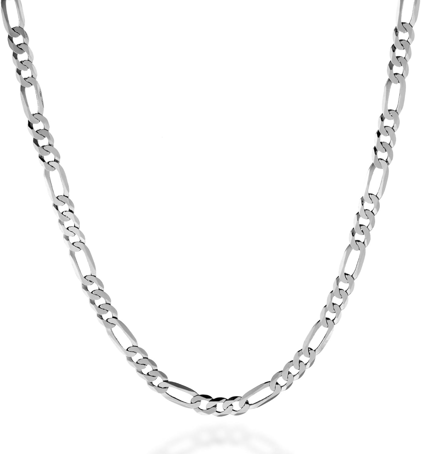 QUADRI Figaro Sterling Silver Chain for Men 5mm - Italian Diamond-Cut Necklace 925 Sterling Silver - 16 to 26 Inches - Handmade in Italy - Gift Box Included