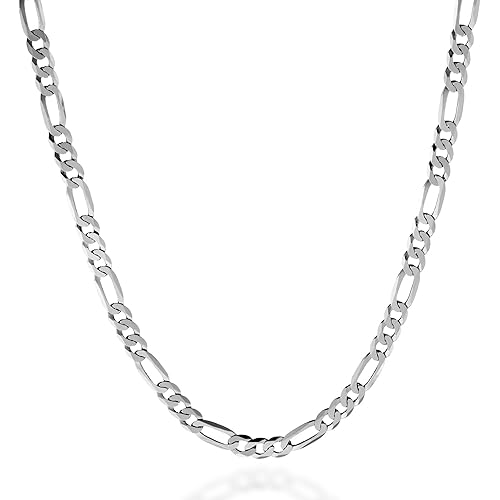 QUADRI 5mm Figaro Chain Necklace for Men 16 to 26 Inch – 925 Sterling Silver, Italian Made, Gift Box, Cadena de Plata