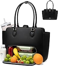 LOVEVOOK Lunch Tote Bag for Women, 2-in-1 Work Tote Bag with Lunch Compartment, Insulated Lunch Bag & 15.6 Inch Laptop Bag for Women, Ideal for Teacher, Nurse and Camping Use, Black