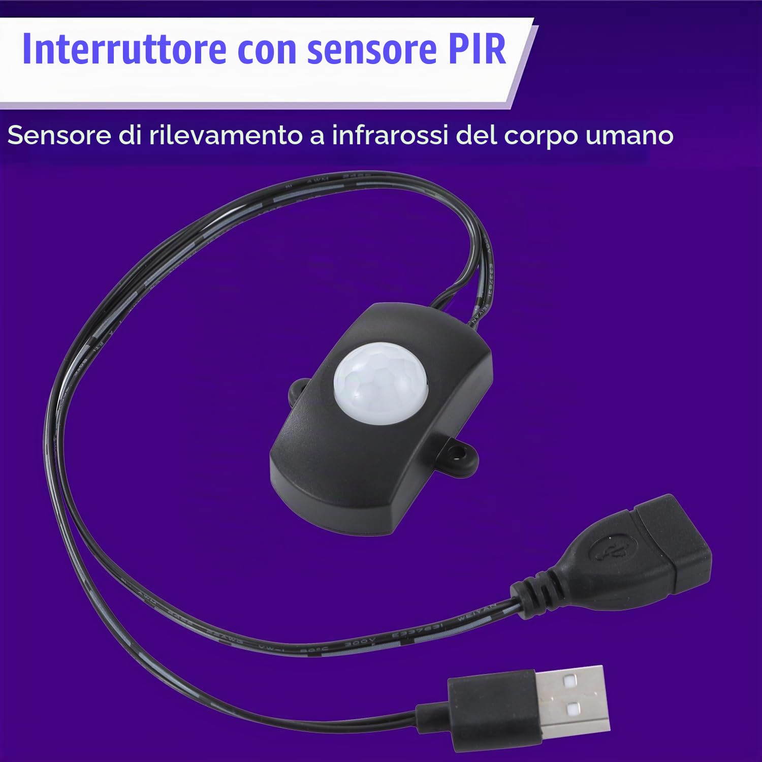 Greluma 1 interruttore mini PIR DC 5-24 V 2 A, sensore di movimento per illuminazione LED fai da te, rilevatore di movimento a infrarossi, interruttore automatico, striscia LED con connettore USB