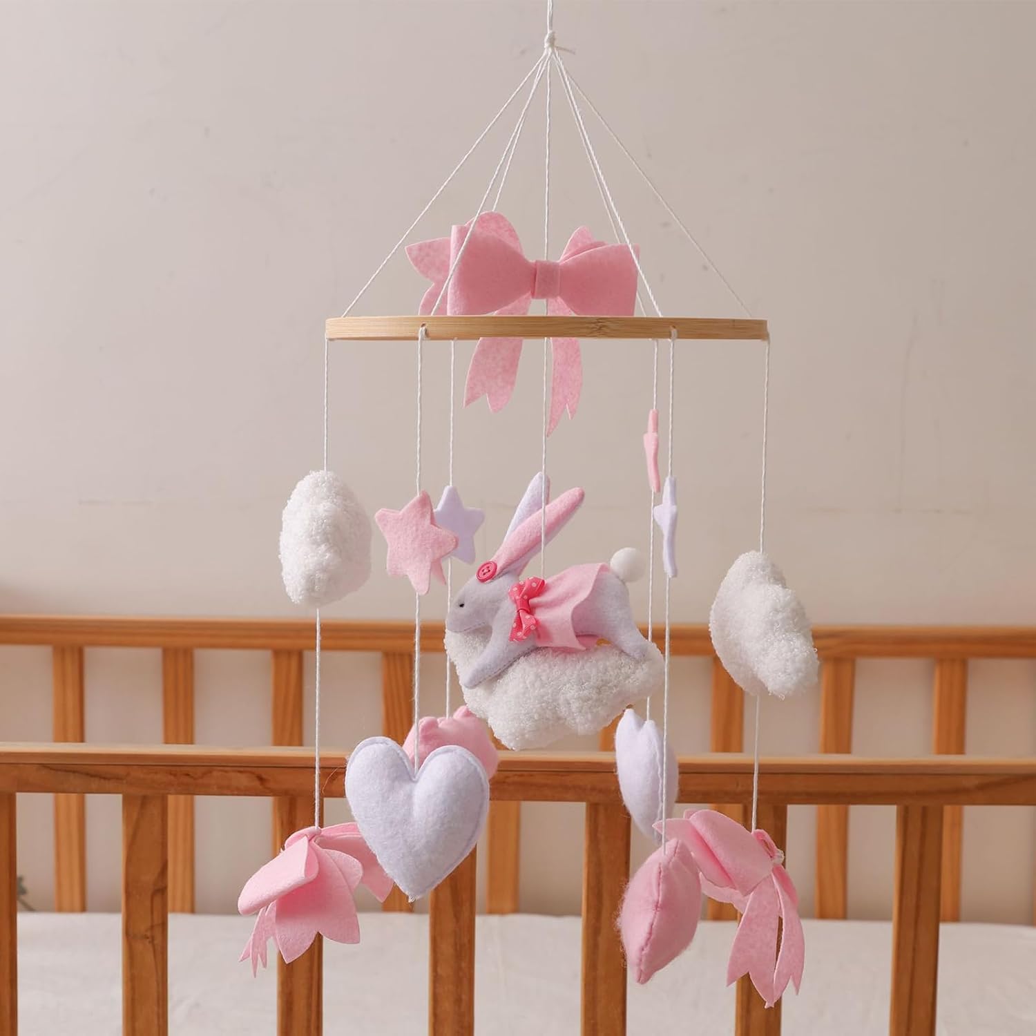 Crib Mobile - Baby Crib Mobile | Baby Mobilees for Cribs | Animal-Themed Mobille Toy | Soft Bunny Nursery Decor | Aesthetic Rotating Soother Sensory Toy for Toddler Girls Boys Preschoolers Bassinet