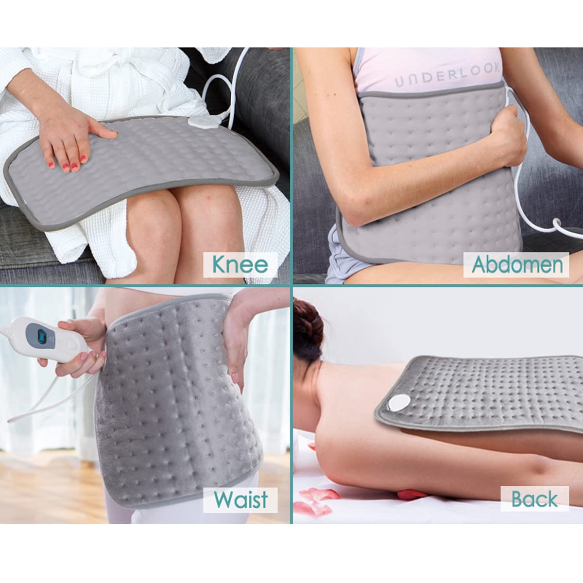 Cuscino Termoforo Elettrico, 40x76CM Coperta Elettrica con 6 Livelli di Riscaldamento, 2h Spegnimento Automatico, Uso Secco/umido Cuscinetto Riscaldante per Alleviare Il Dolore Lombare A(Size:Grande)