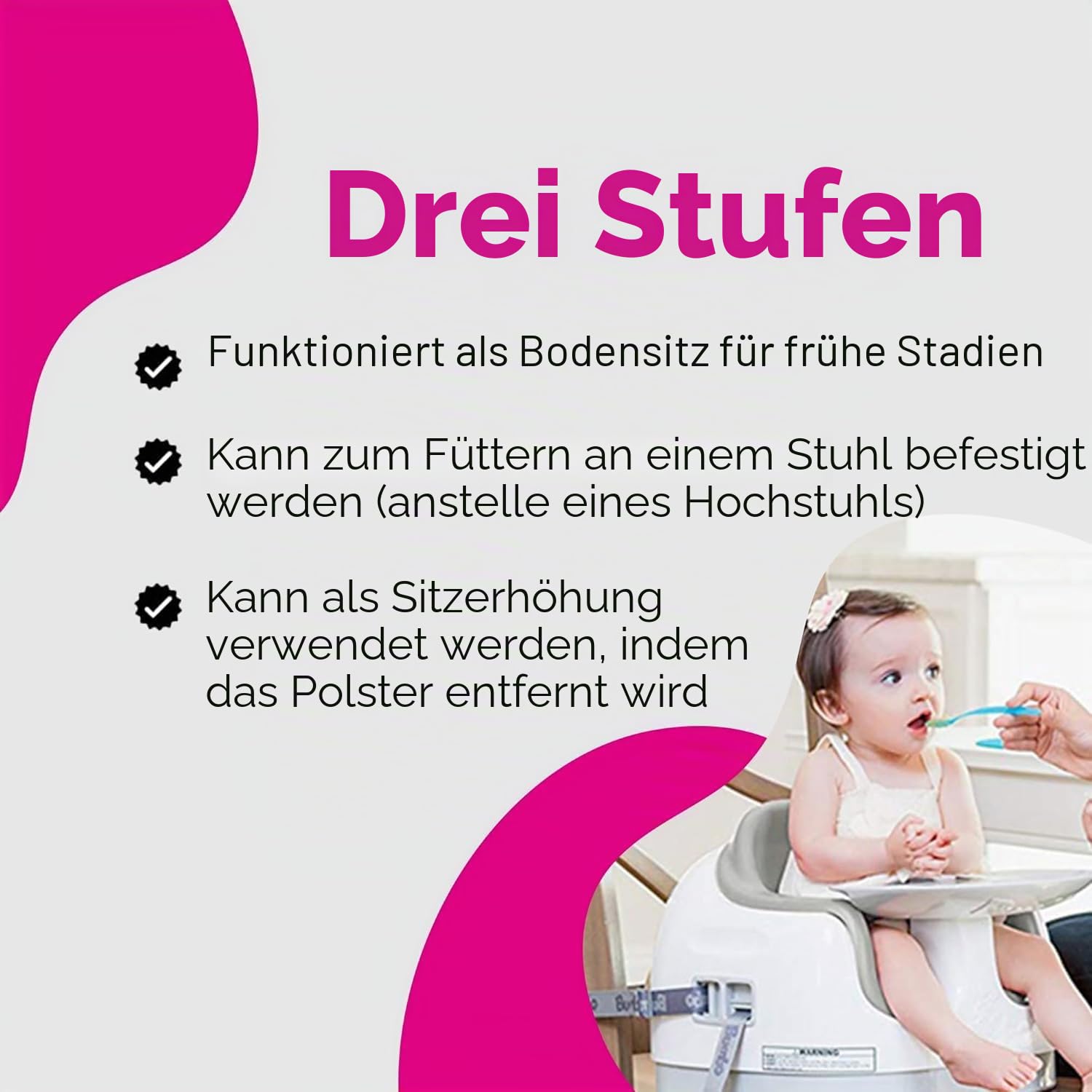 Bumbo Sitzerhöhung mit abnehmbarem Tablett für Kleinkinder & Babys zwischen 6 und 36 Monaten - Babyschale für Esszimmerstuhl mit Sicherheitsgurt - Mehrzweck-Babybodensitz - Taupe