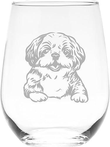 Shih Tzu (S1) themed, dog stemless wine glass, 17 oz.