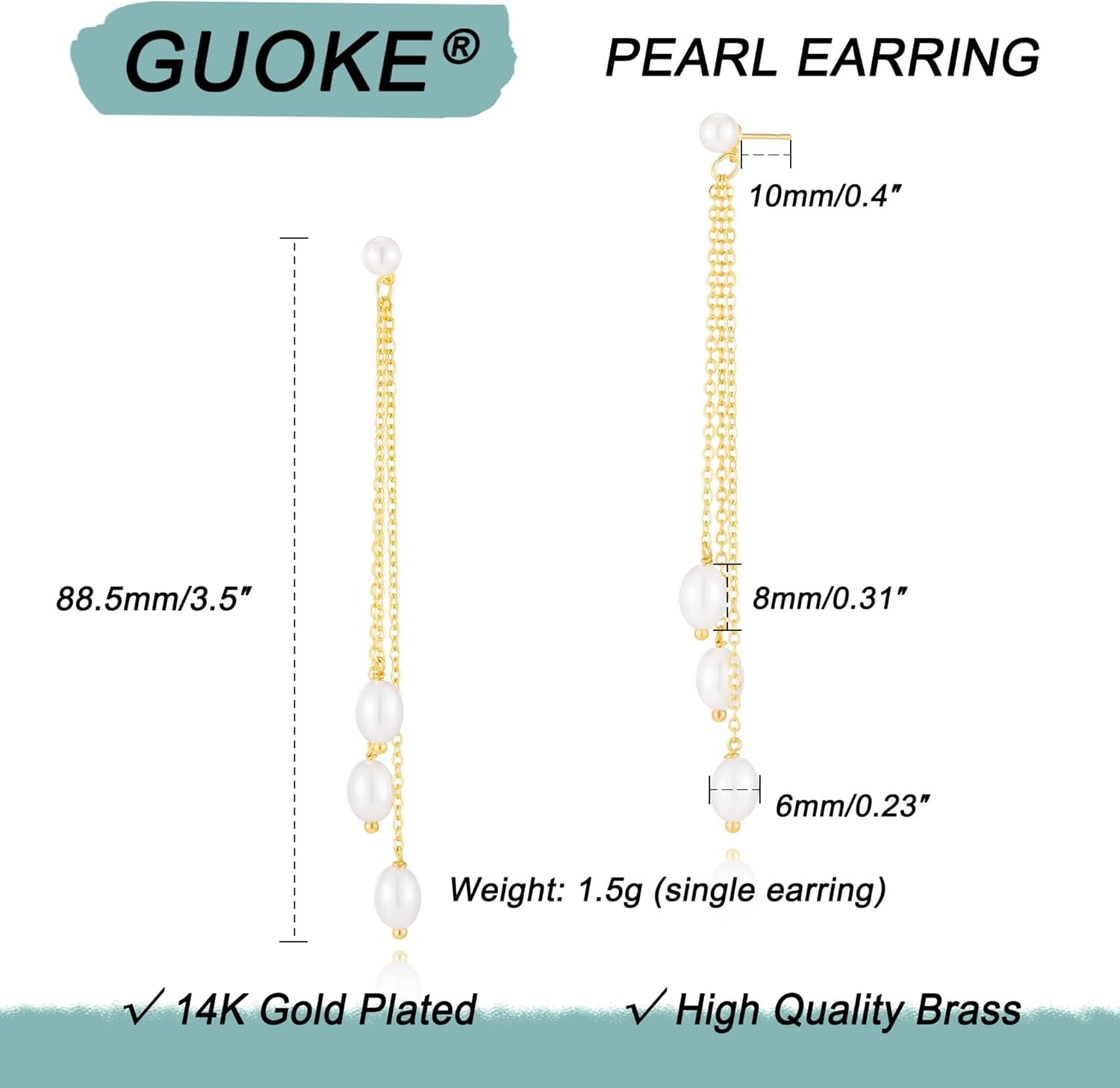 Pearl Earrings for Women - 14K Gold/White Gold Plated Drop Dangle Pearl Wedding Earrings for Brides, Elegant Bridal Studs Trendy Jewelry - Image 5